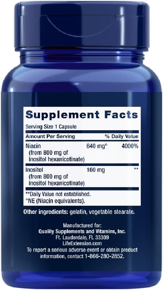 B3-vitamin No flush Niacin, 640 mg, 100 kapsler, Life Extension