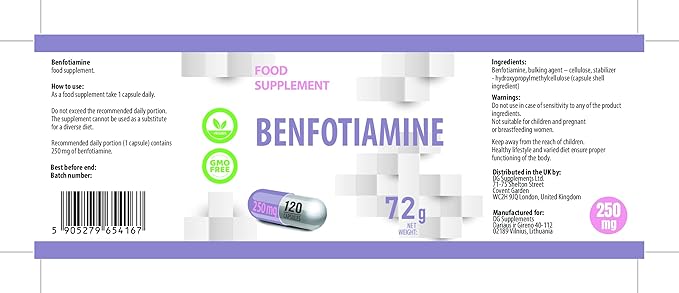 B-Vitamin B1, 250mg, 120 kapsler, DG Supplements (Benfotiamine)