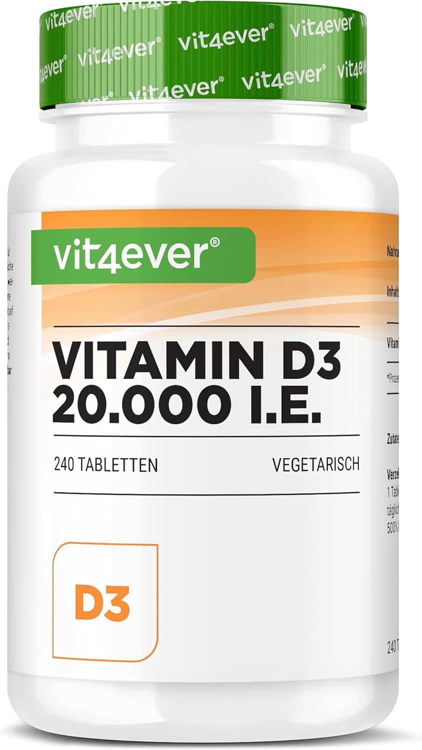 Vitamin D3, Depot, 20.000 IE, 240 tabletter, Vit4ever