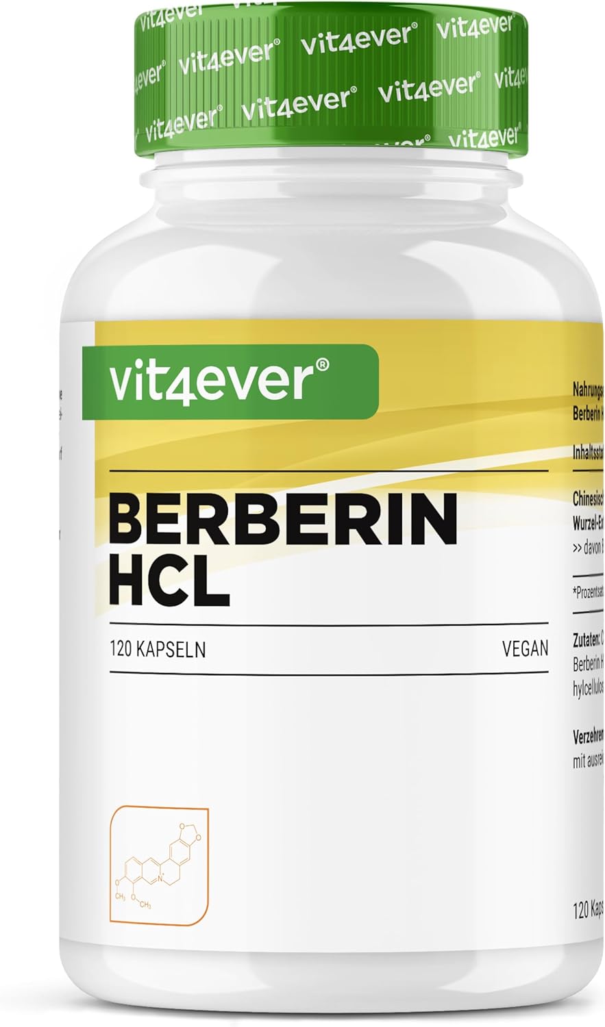 Berberin HCL Intenso, 516 mg (500 mg HCL), 120 kapsler, Vit4ever