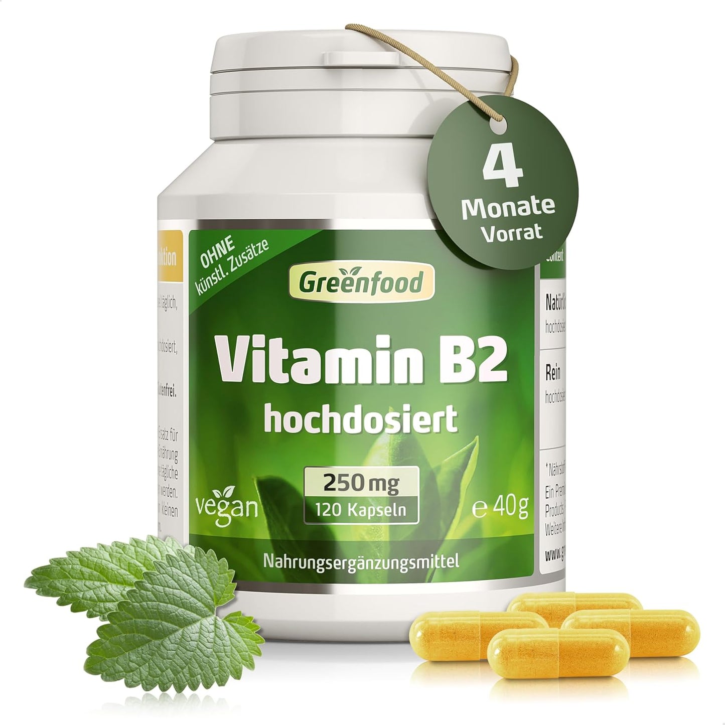 Vitamin B2, 250 mg, 120 kapsler, Greenfood