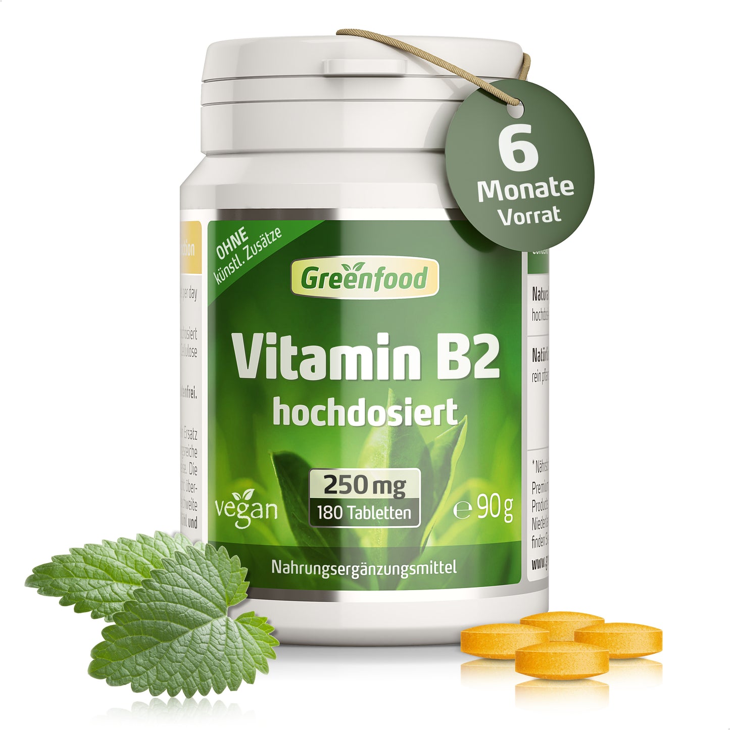 Vitamin B2, 250 mg, 180 kapsler, Greenfood