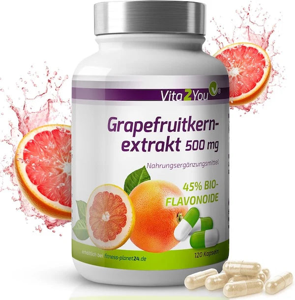 Grapefrugtkerne-ekstrakt, 500 mg (45% flavonoider), 120 kapsler, Vita2you