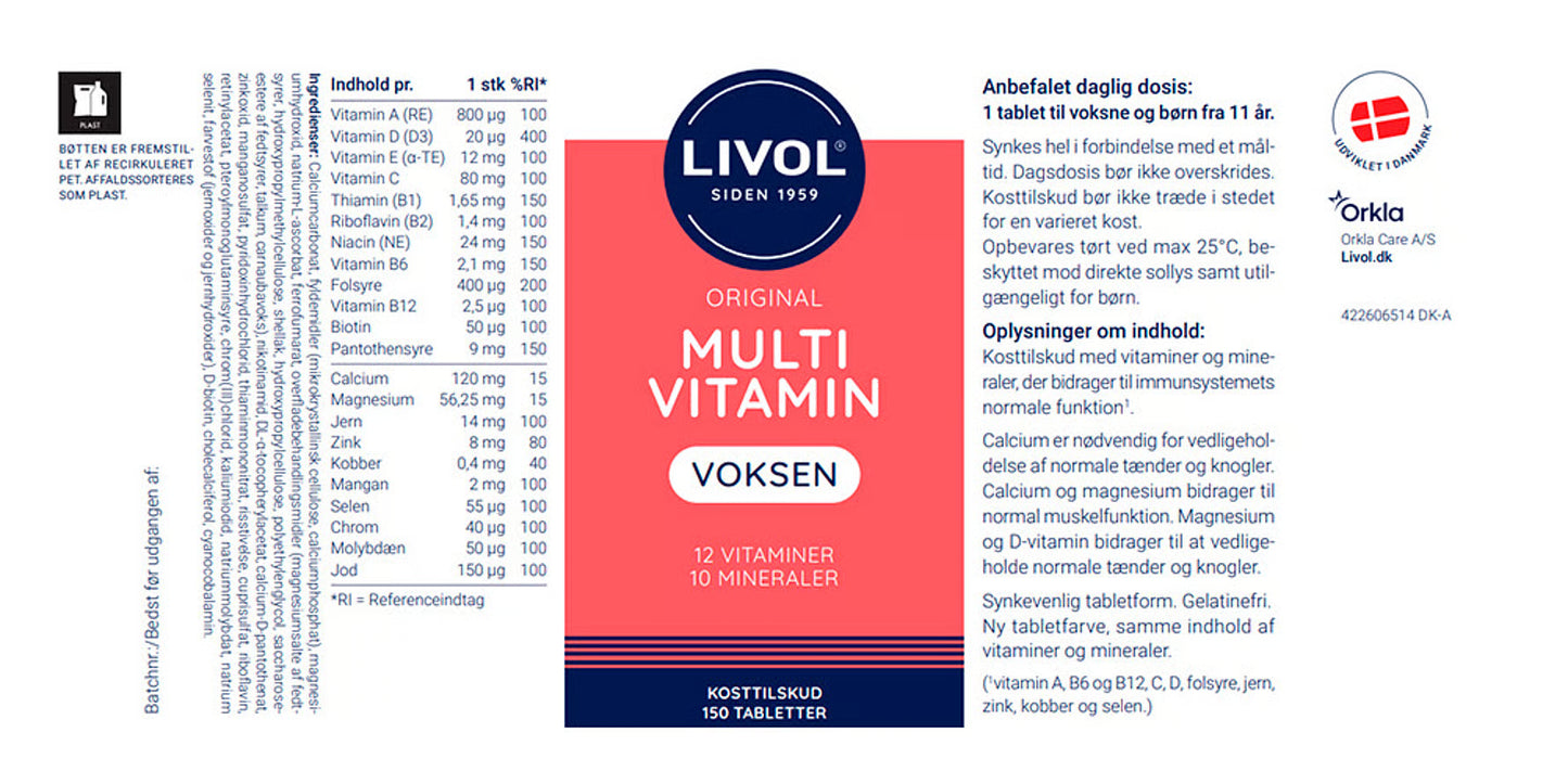 Multivitamin Voksen, 150 tabletter, Livol