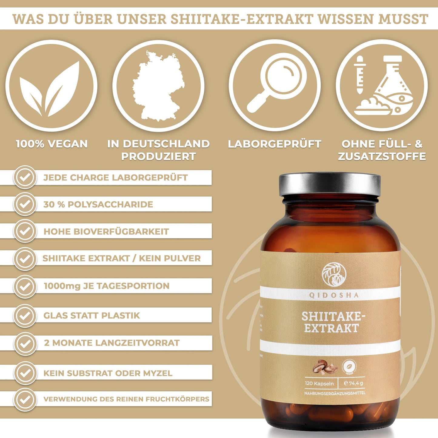 Shiitake svampe-ekstrakt 1000 mg, 120 kapsler, Qidosha