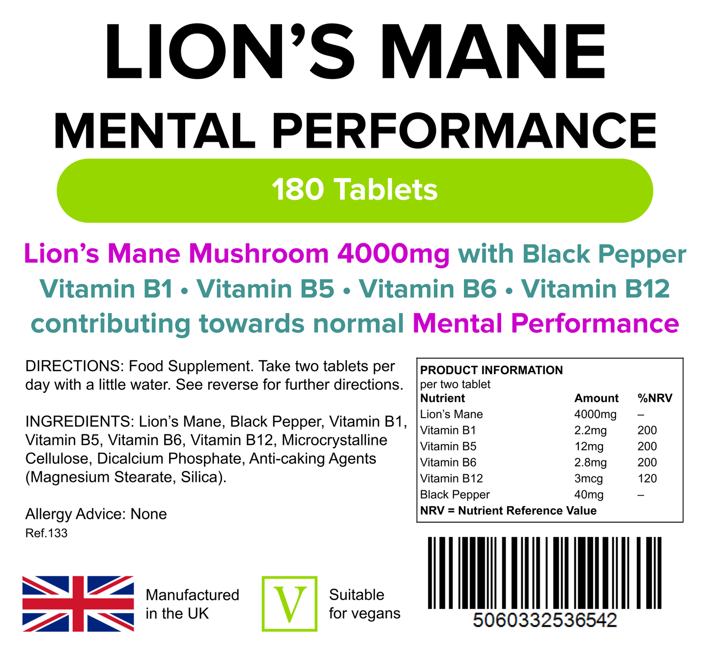 Lion's Mane svampe, 2000 mg, 180 Tabletter, Lindens