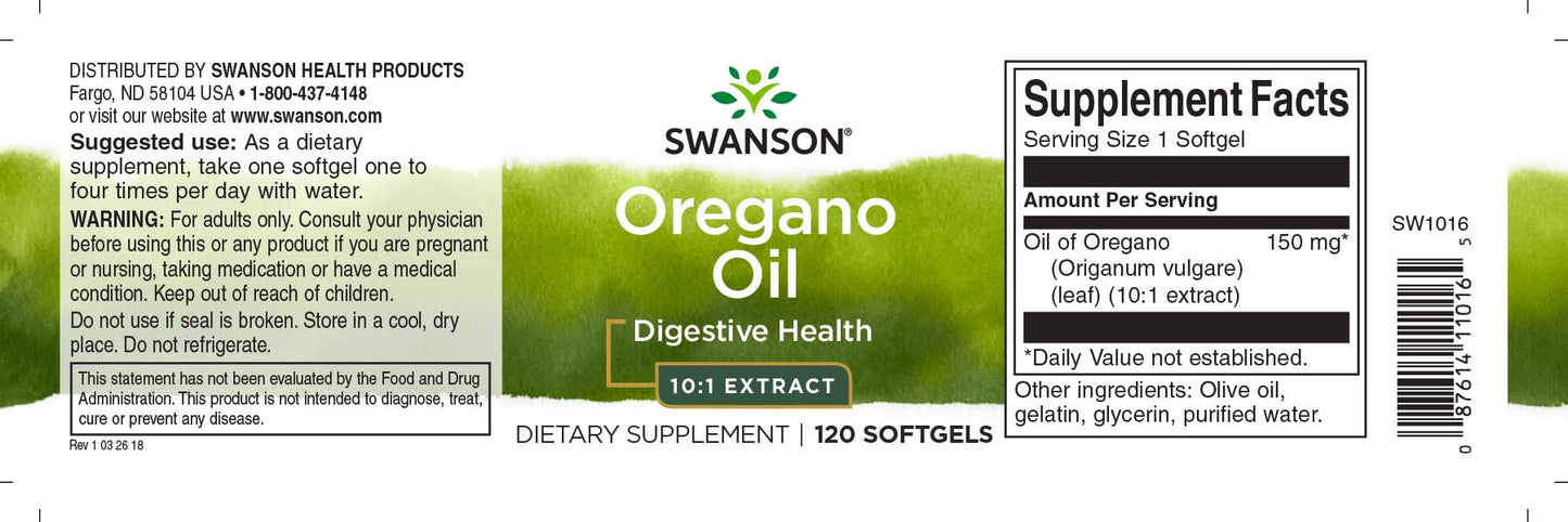 Oregano-olie, 150 mg, 120 softgels, Swanson