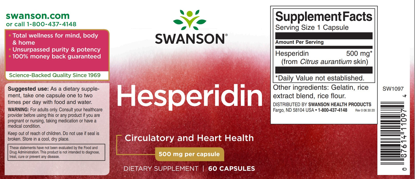 Hesperidin, 500 mg, 60 kapsler, Swanson