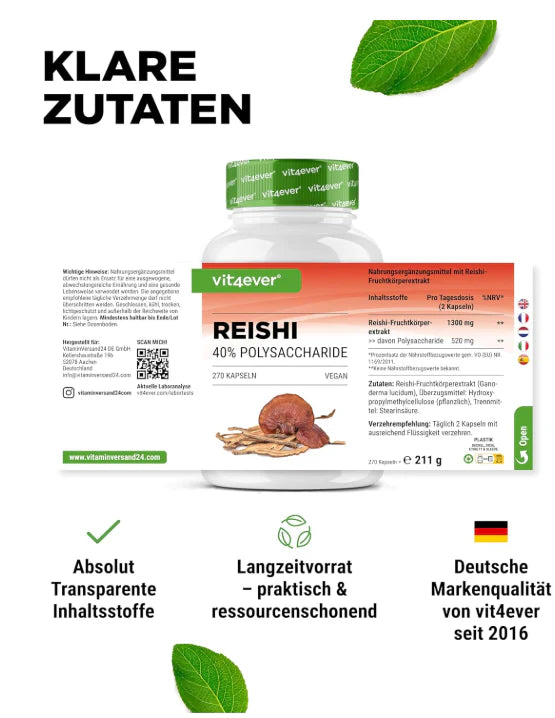 Reishi Intenso svampe-ekstrakt, 650 mg (40% polysakkarider), 270 kapsler, Vit4ever