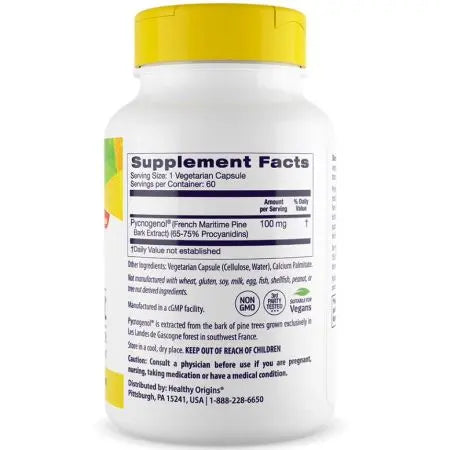 Pycnogenol, 100 mg (70% procyanider), 60 kapsler, Healthy Origins