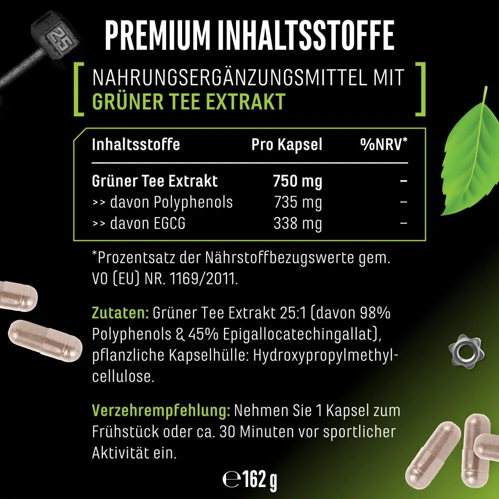 Grøn te-ekstrakt, 180 veganske kapsler, German Elite Nutrition