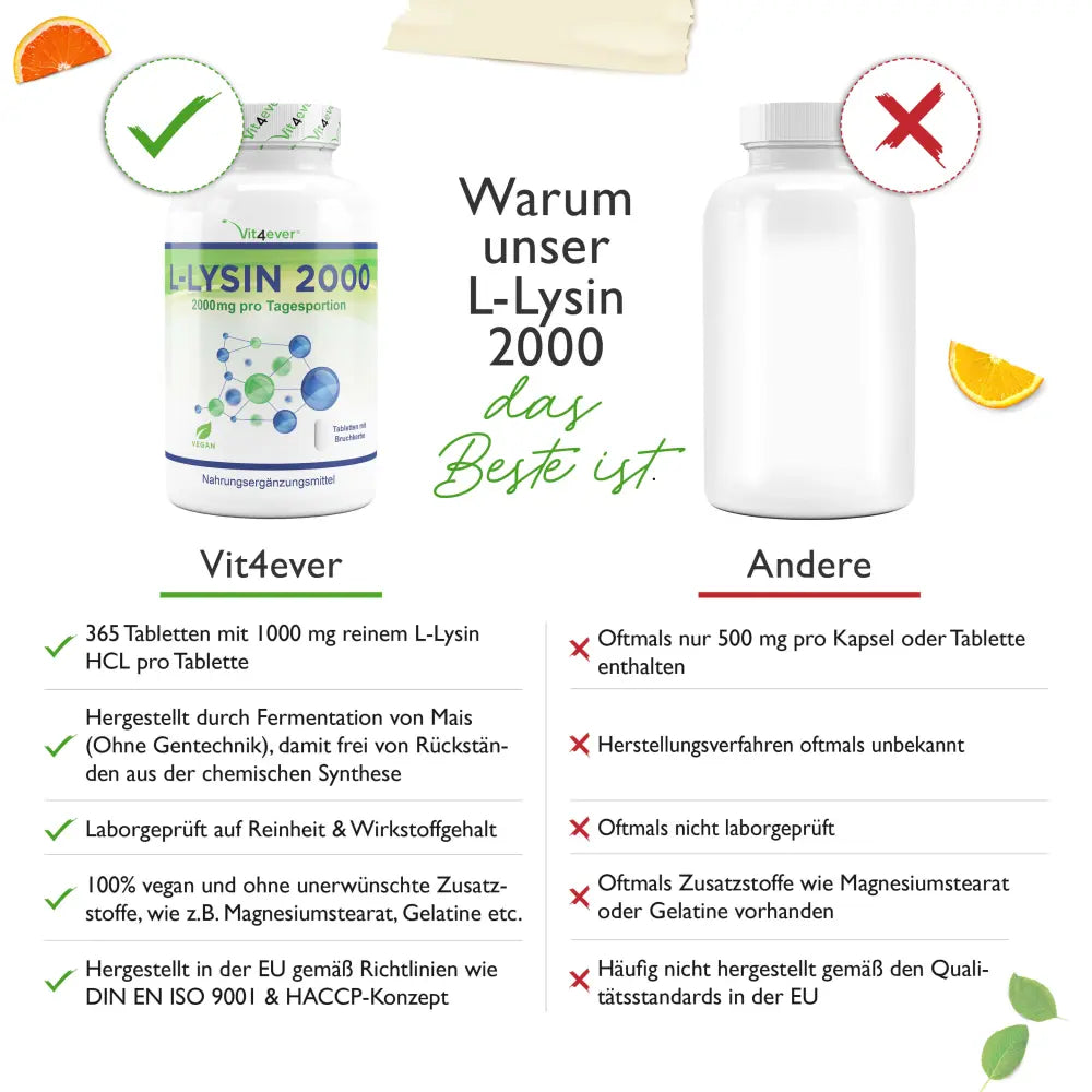 L-Lysin 2000, 1000 mg, 365 tabletter, vit4ever