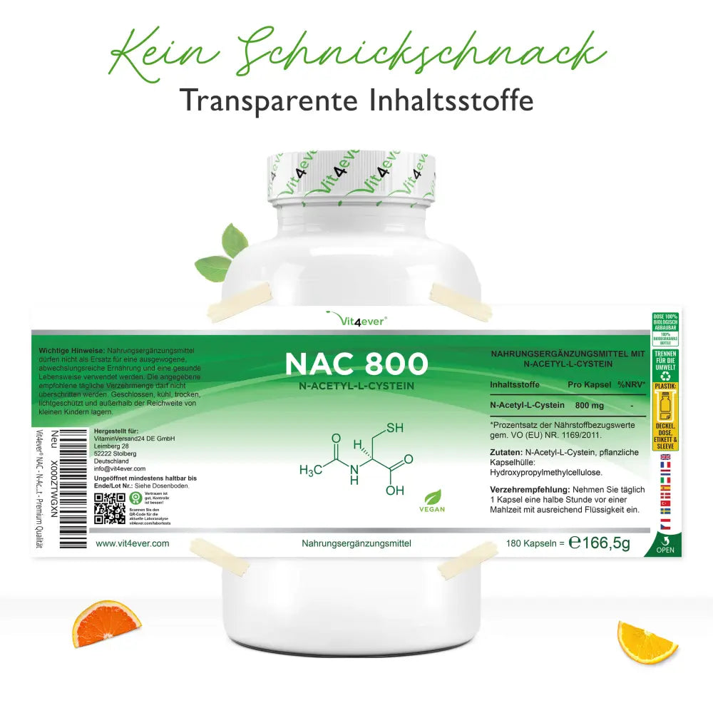 NAC (N-Acetyl-L-Cystein), 800 mg, 180 kapsler, Vit4ever