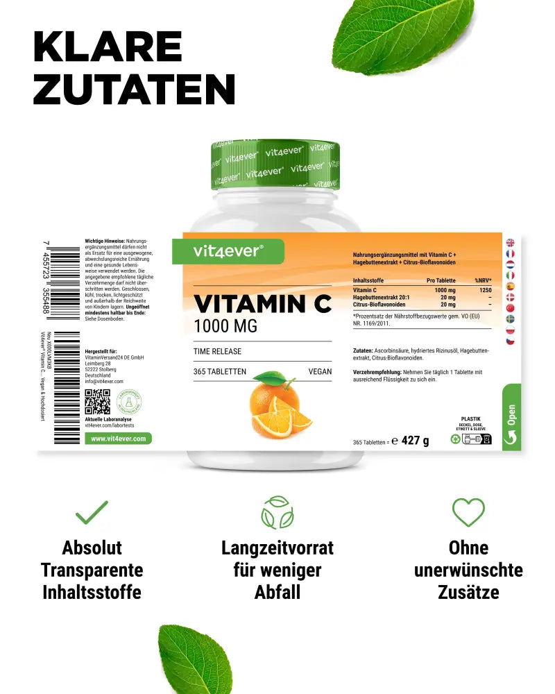 C-vitamin, Time Relase 1000 mg, 365 tabletter, Vit4ever
