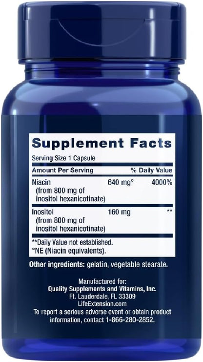 B3-vitamin No flush Niacin, 640 mg, 100 kapsler, Life Extension