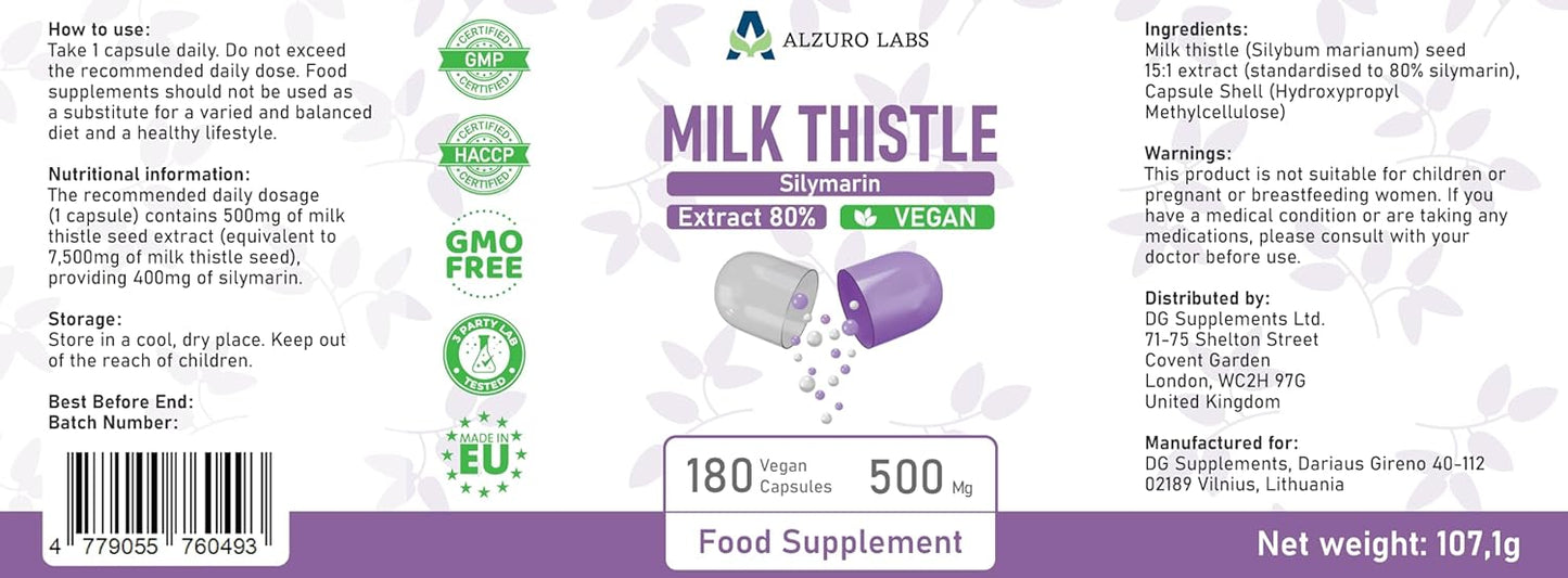 Marietidsel (mælketidsel)-ekstrakt, 500mg (80% silymarin), 180 kapsler, DG supplements