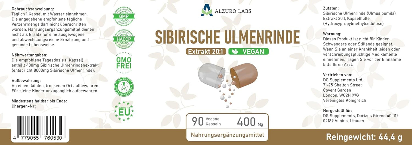 Rød Elmebark (Slippery Elm), 400mg, 90 kapsler, DG Supplements