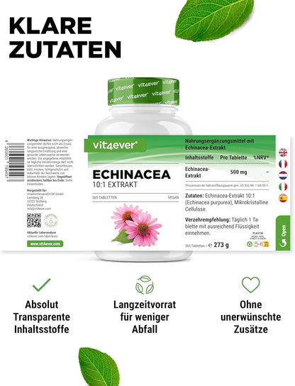 Echinacea 500mg, 365 kapsler, Vit4ever (Erstatter urte-pensil)