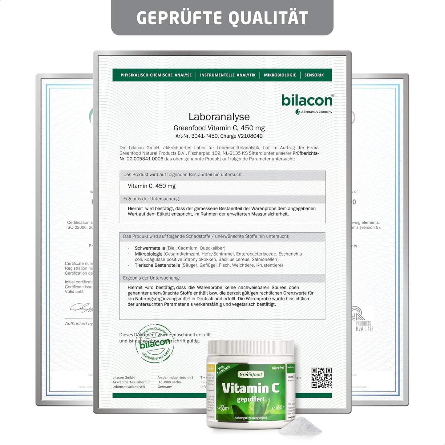 C-vitamin, Buffered, 1200 mg, 450 gram Pulver, Greenfood