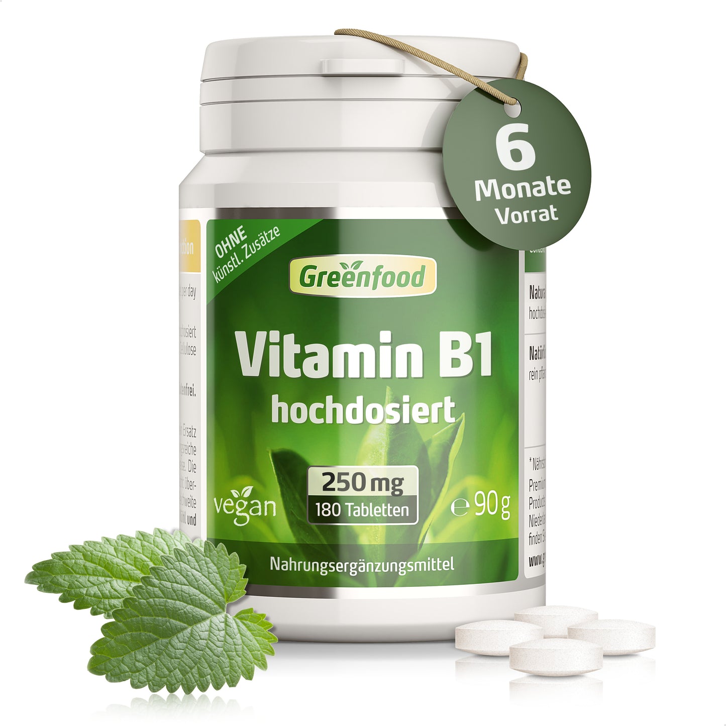 Vitamin B1, 250 mg, 180 kapsler, Greenfood