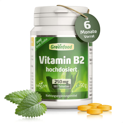 Vitamin B2, 250 mg, 180 kapsler, Greenfood