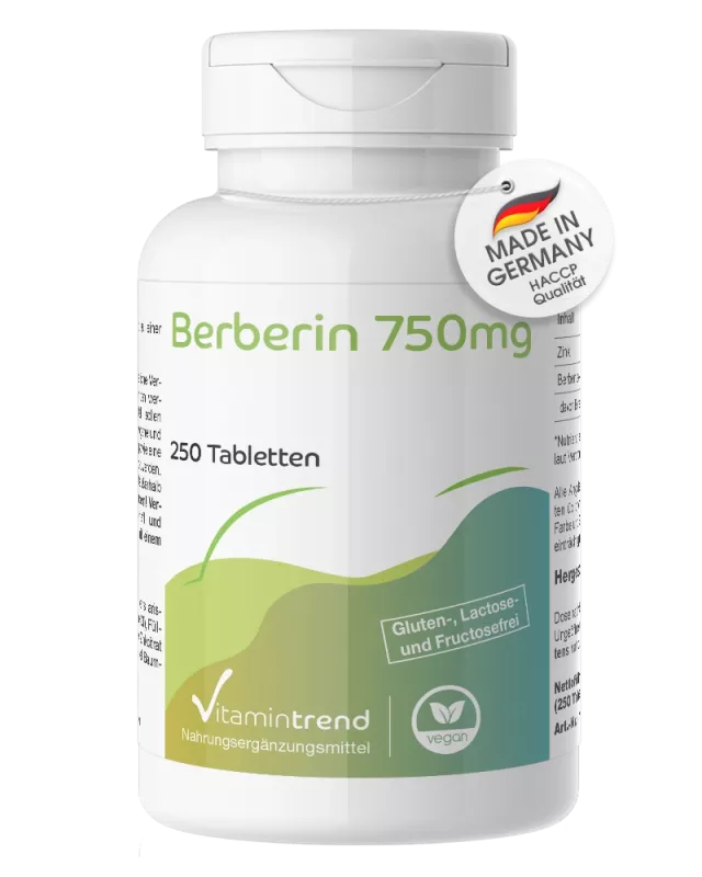 Berberin, 750 mg, høj dosis, 250 tabletter, VitaminTrend
