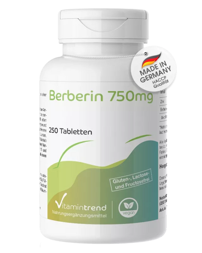 Berberin, 750 mg, høj dosis, 250 tabletter, VitaminTrend
