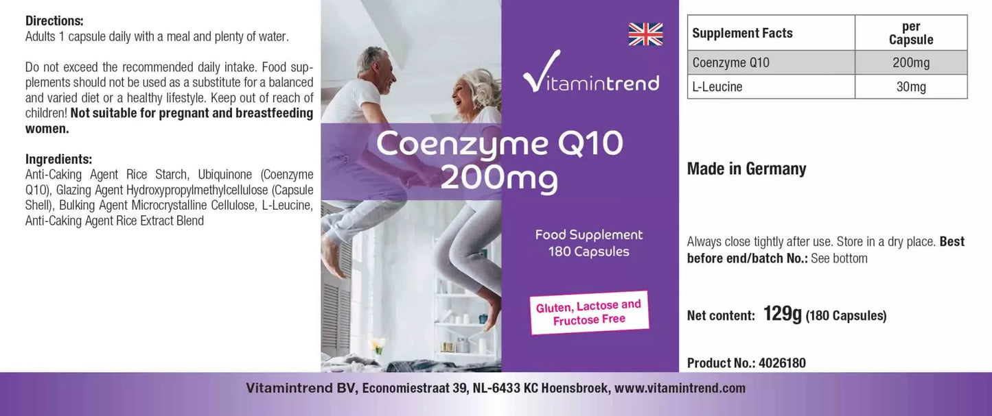 Coenzyme Q10, 200mg, højdosis, 180 capsules, VitaminTrend
