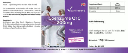 Coenzyme Q10, 200mg, højdosis, 180 capsules, VitaminTrend