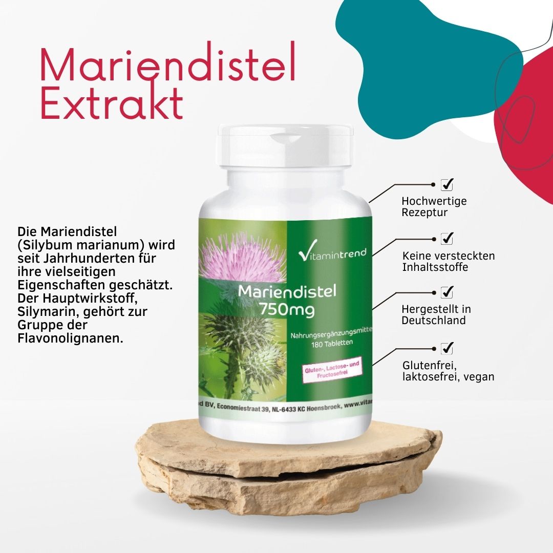 Marietidsel (mælketidsel)-ekstrakt, 750 mg (80% silymarin), 180 tabletter, VitaminTrend