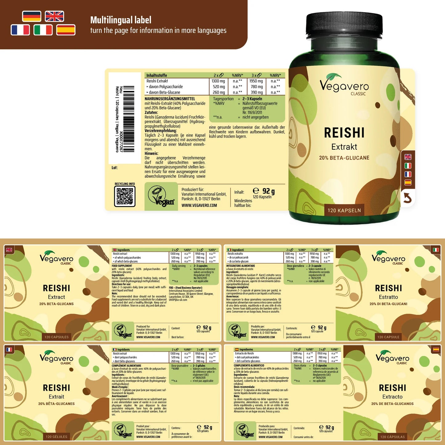 Reishi-svampekstrakt 650 mg, 120 kapsler, Vegavero