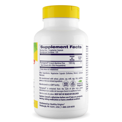 Pycnogenol, 100 mg (70% procyanider), 120 kapsler, Healthy Origins
