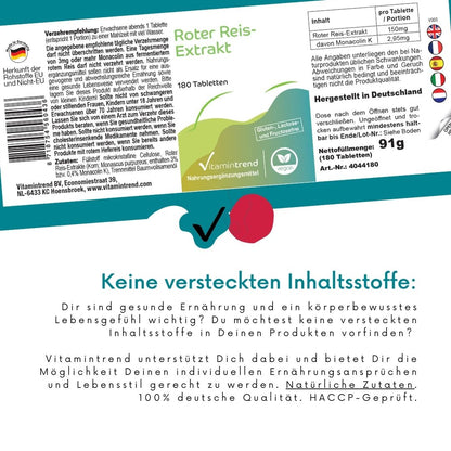 Rød ris ekstrakt, 180 tabletter med Monacolin K, VitaminTrend (gærris)