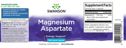 Magnesium-aspartat, 685 mg, 90 kapsler, Swanson