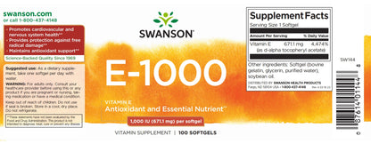 E-vitamin, 671.1 mg, 1000 IE, 100 softgels, Swanson