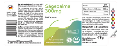 Savpalme 300 mg, vegansk, 90 kapsler, VitaminTrend