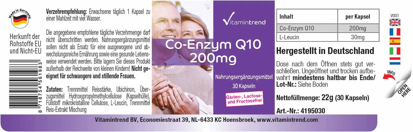 Coenzyme Q10, 200mg, højdosis, 30 capsules, VitaminTrend