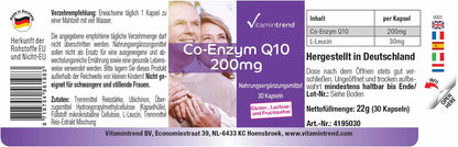 Coenzyme Q10, 200mg, højdosis, 30 capsules, VitaminTrend
