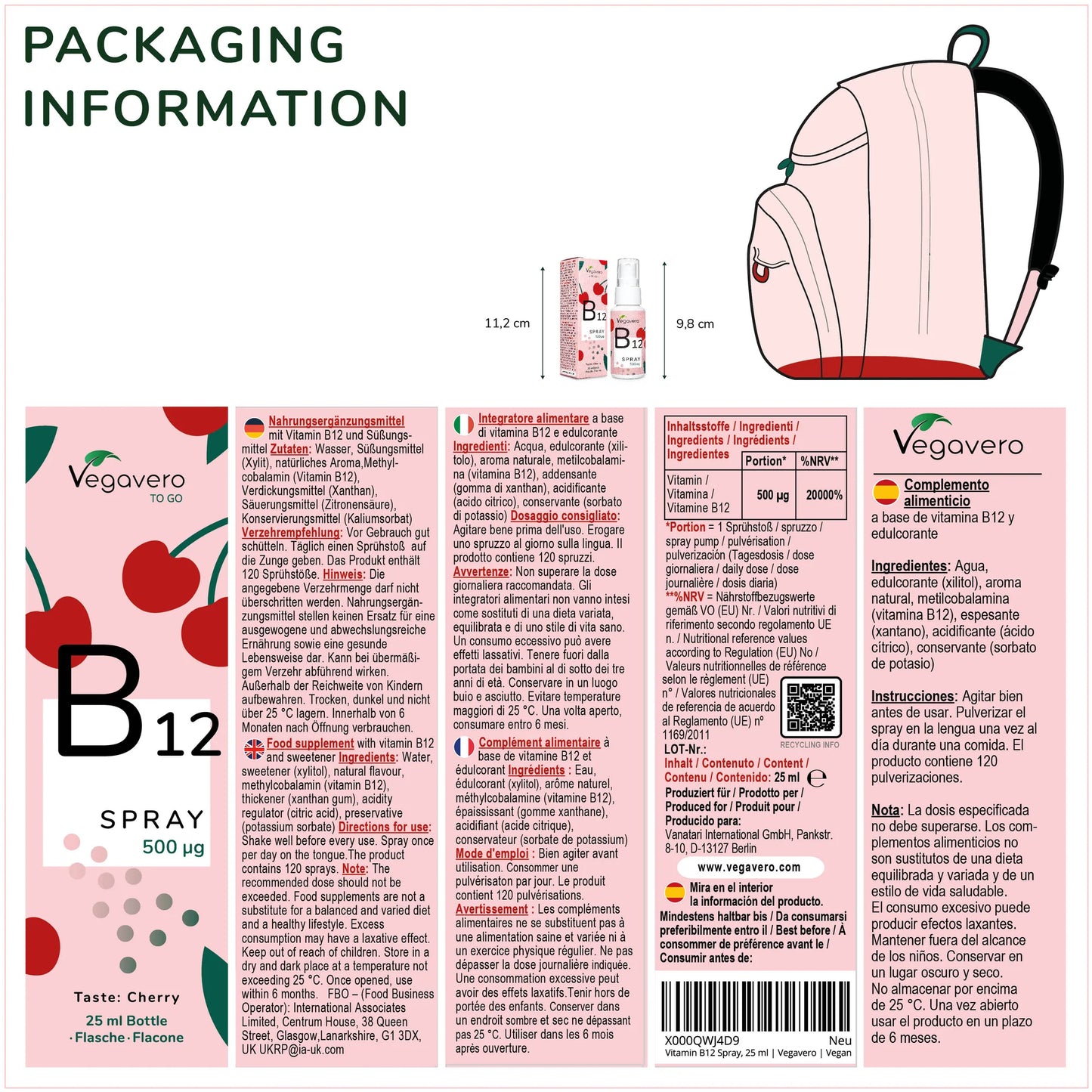 B-Vitamin B12, Spray, Vegavero (Hindbærsmag)