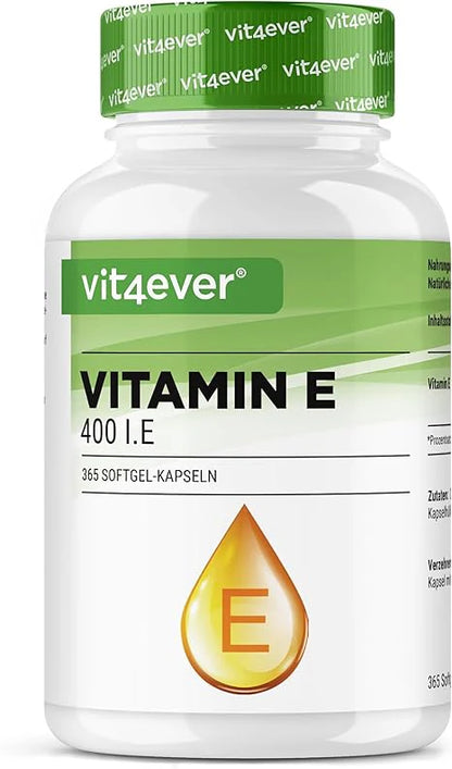 E-vitamin, 400 i.e., 365 Softgel kapsler, Vit4ever (Restordre ubestemt tid hos leverandør)