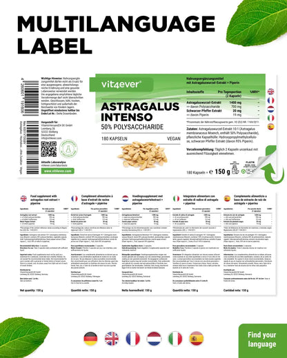 Astragalus, 700 mg (50% polysakkarider), 180 kapsler, rent Astragalus-ekstrakt, Vit4ever