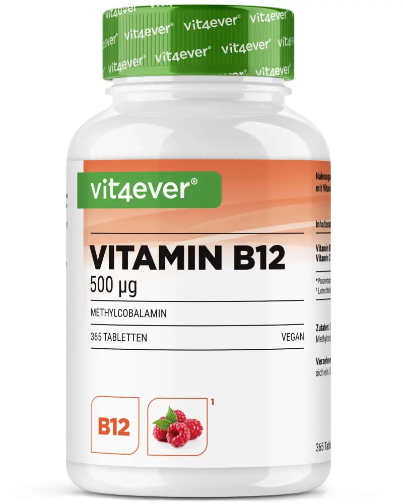 Vitamin B12, 365 sugetabletter, Vit4ever (Hindbærsmag)