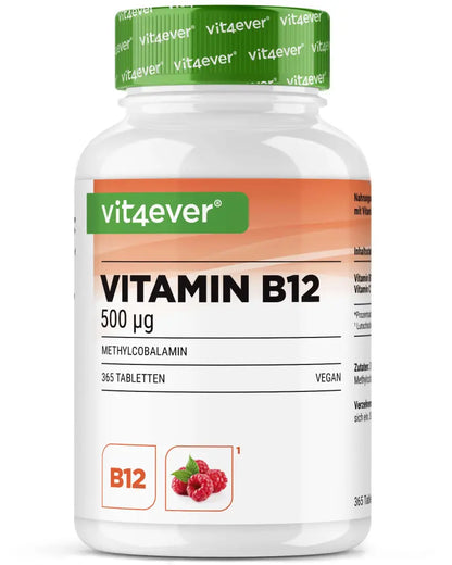 Vitamin B12, 365 sugetabletter, Vit4ever (Hindbærsmag)