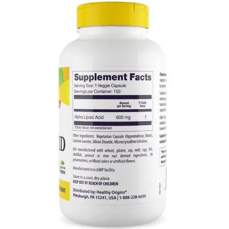 Alpha-Liponsyre (ALA), 600 mg, 150 kapsler, Healty Origins
