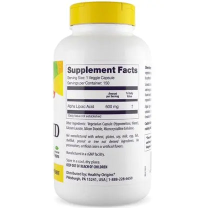 Alpha-Liponsyre (ALA), 600 mg, 150 kapsler, Healty Origins