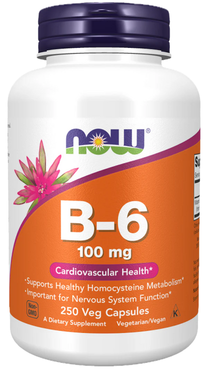 B-Vitamin B6, 250 kapsler, 100mg, Now Foods (Pyridoxin)