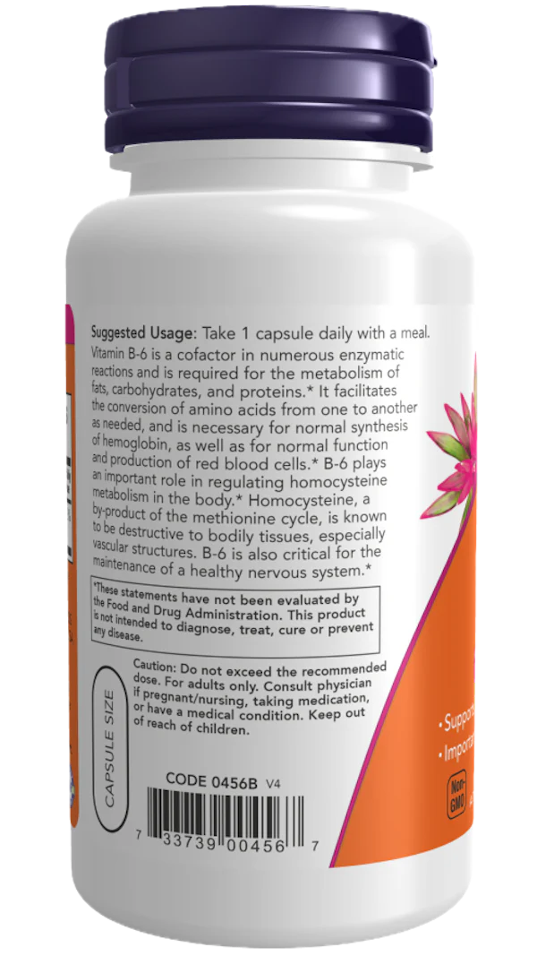 B-Vitamin B6, 250 kapsler, 100mg, Now Foods (Pyridoxin)
