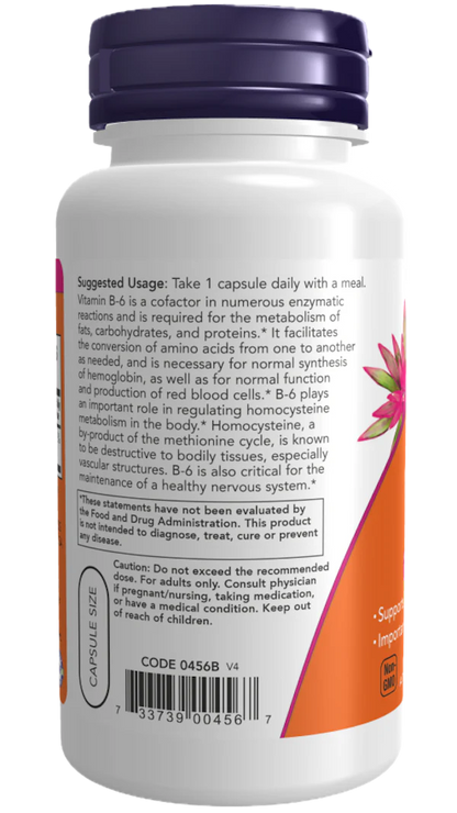 B-Vitamin B6, 250 kapsler, 100mg, Now Foods (Pyridoxin)