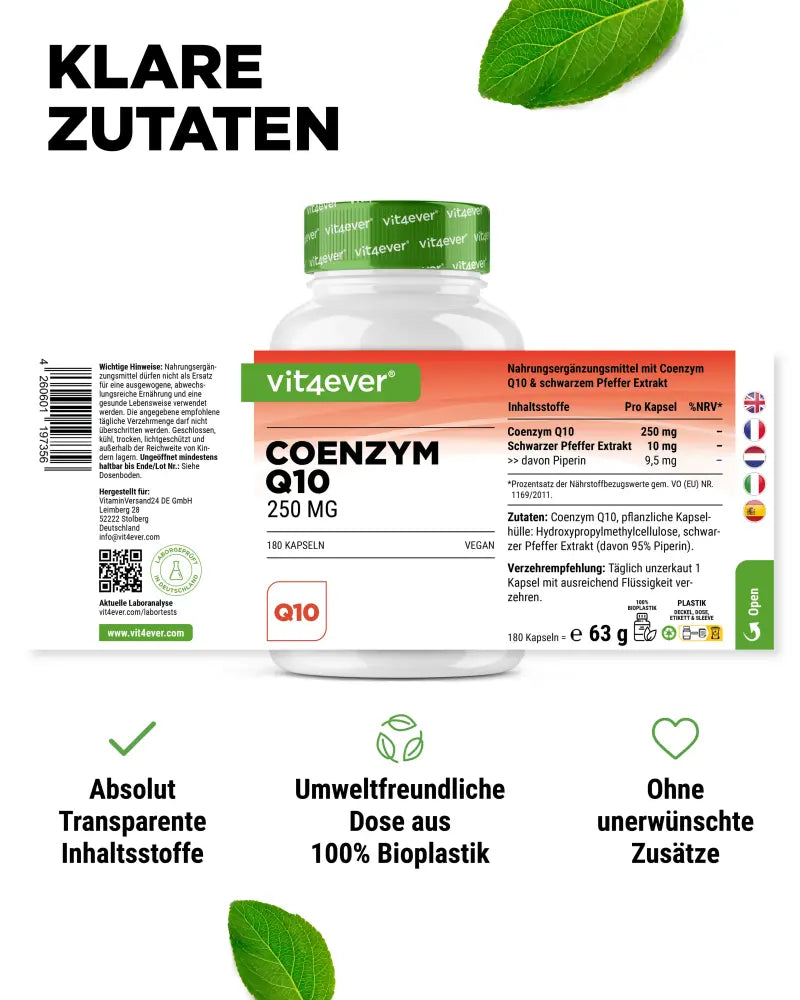 Coenzym Q10, 250 mg, 120 eller 180 kapsler, vit4ever