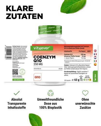 Coenzym Q10, 250 mg, 120 eller 180 kapsler, vit4ever